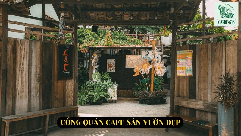 Cổng quán cafe sân vườn đẹp